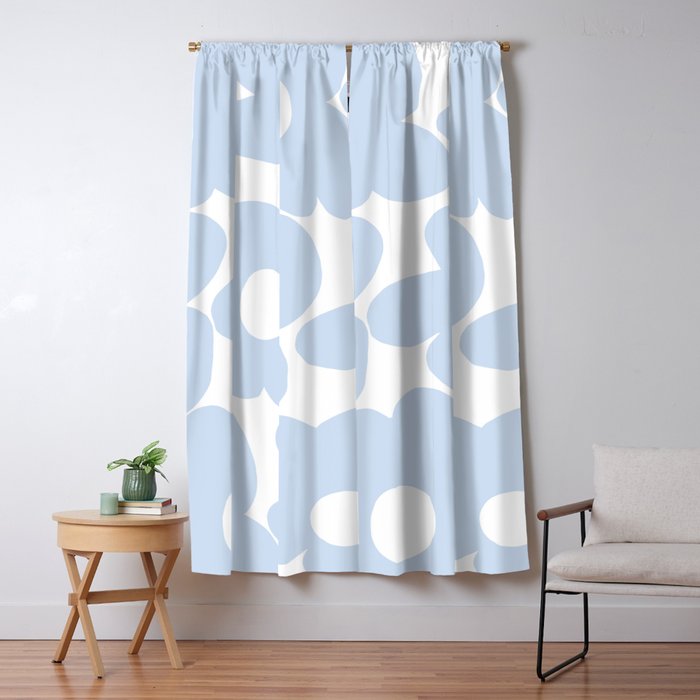 Large Baby Blue Retro Flowers White Background #decor #society6 #buyart Window Curtain Gallery Image 5