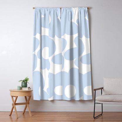 Large Baby Blue Retro Flowers White Background #decor #society6 #buyart Window Curtain Gallery Image 5