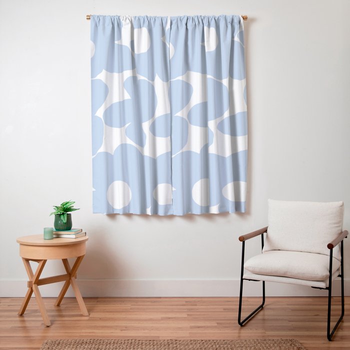 Large Baby Blue Retro Flowers White Background #decor #society6 #buyart Window Curtain Gallery Image 7