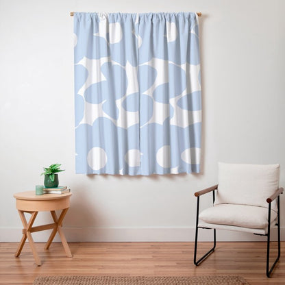 Large Baby Blue Retro Flowers White Background #decor #society6 #buyart Window Curtain Gallery Image 7