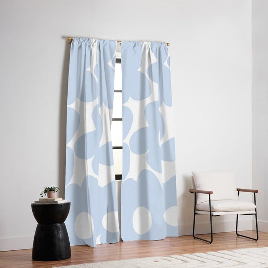 Large Baby Blue Retro Flowers White Background #decor #society6 #buyart Window Curtain Gallery Image 2