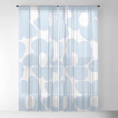 Large Baby Blue Retro Flowers White Background #decor #society6 #buyart Window Curtain Gallery Image 22