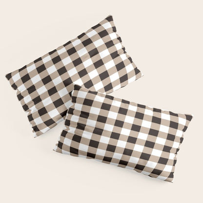 Gingham Large Tan Black White Pillow Sham Gallery Image 2