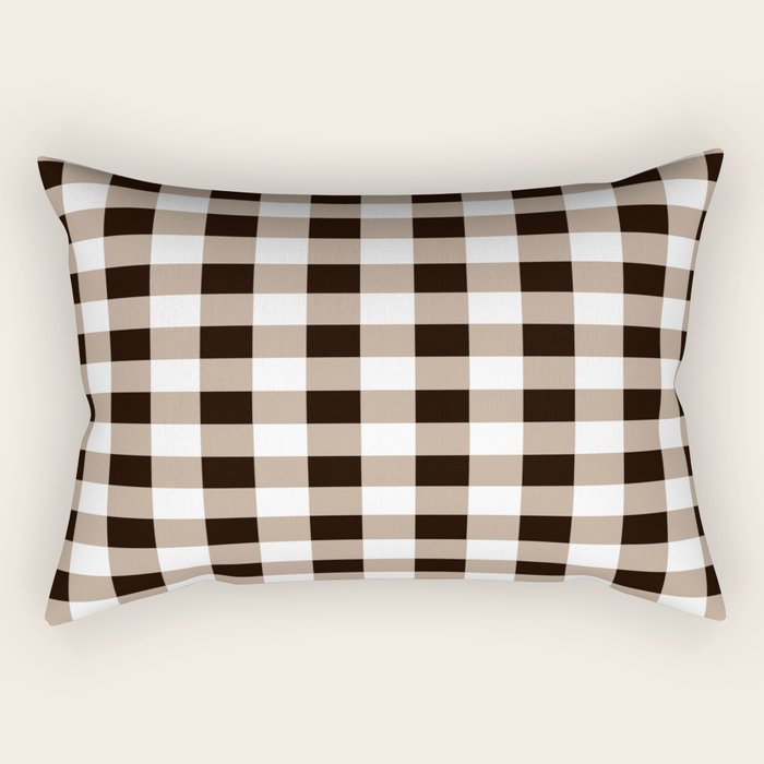 Gingham Large Tan Black White Rectangular Pillow Gallery Image 1