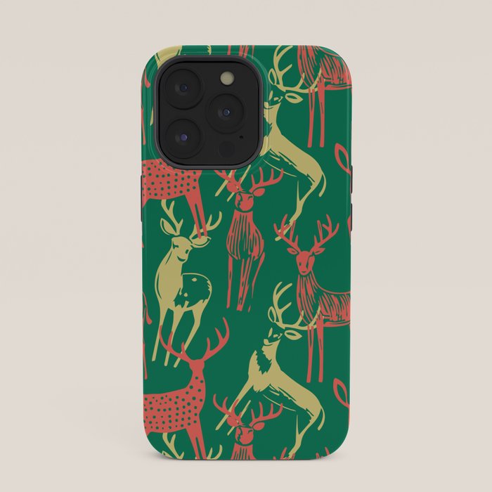 Green christmas reindeer animal pattern iPhone Case Gallery Image 35