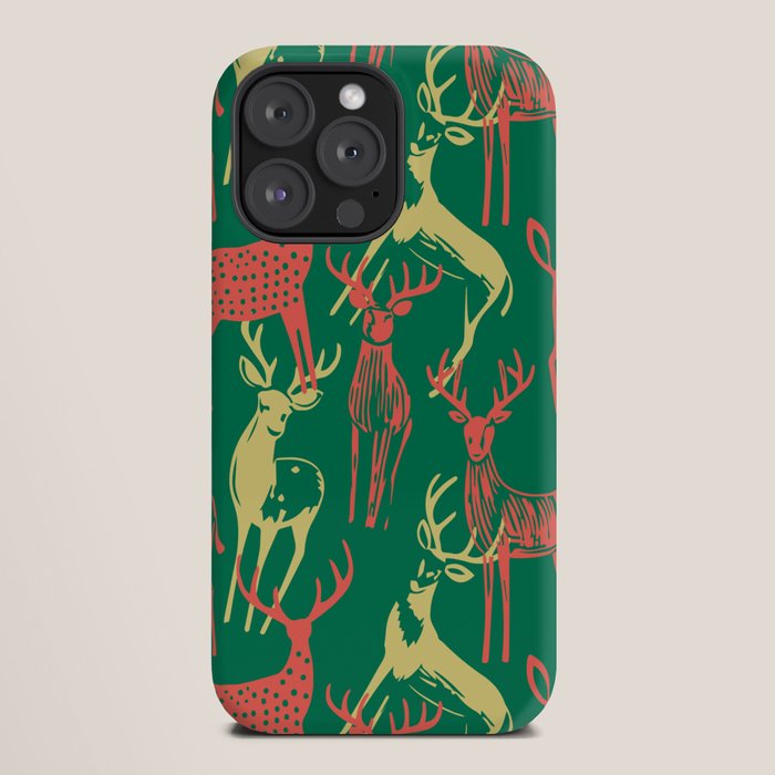 Green christmas reindeer animal pattern iPhone Case Gallery Image 20
