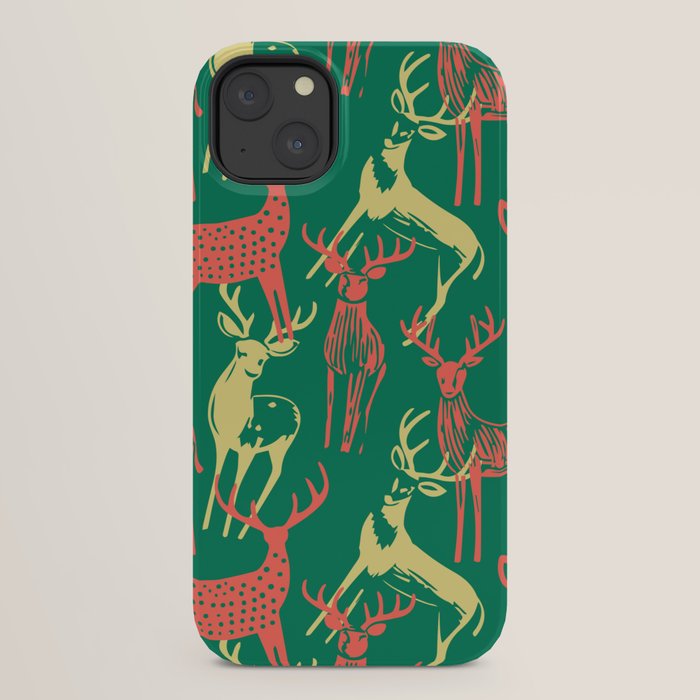 Green christmas reindeer animal pattern iPhone Case Gallery Image 22