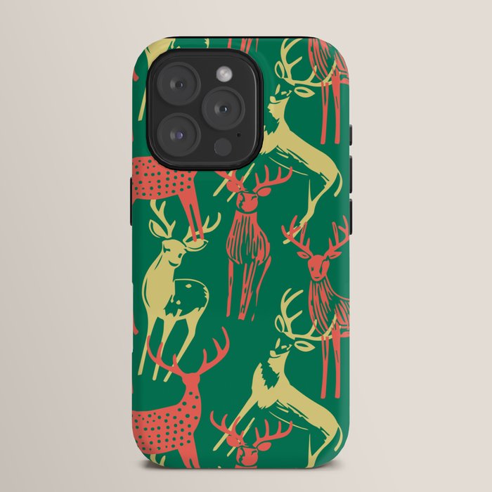 Green christmas reindeer animal pattern iPhone Case Gallery Image 15