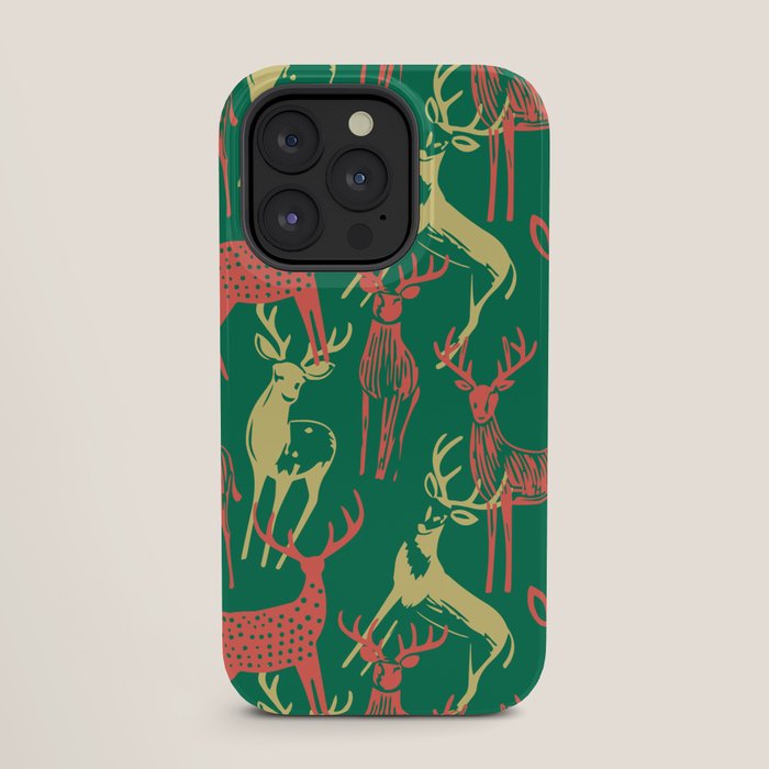 Green christmas reindeer animal pattern iPhone Case Gallery Image 27