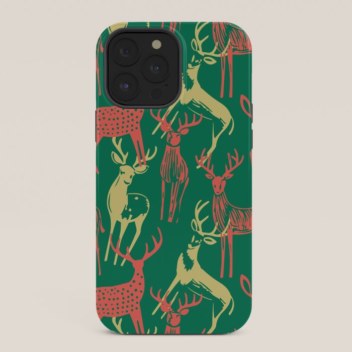 Green christmas reindeer animal pattern iPhone Case Gallery Image 36