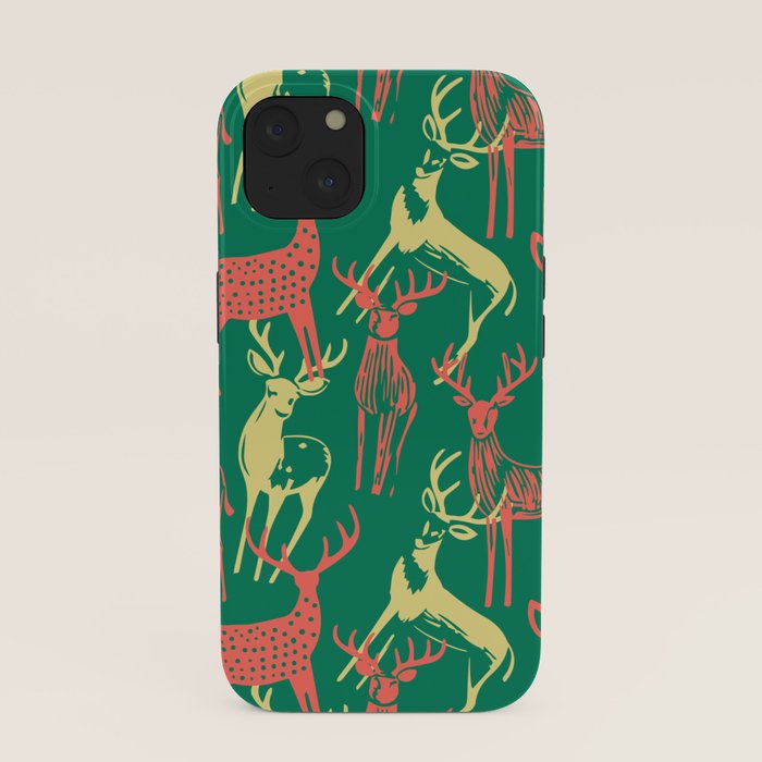 Green christmas reindeer animal pattern iPhone Case Gallery Image 37