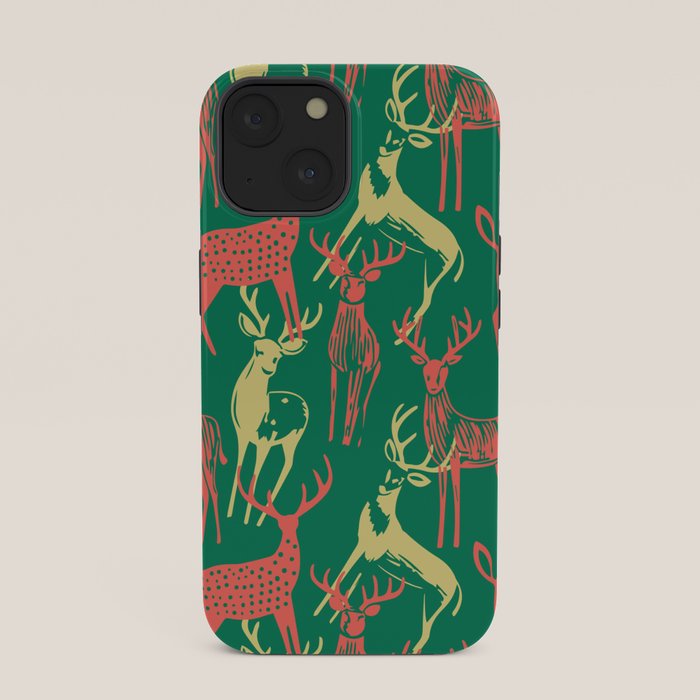 Green christmas reindeer animal pattern iPhone Case Gallery Image 33