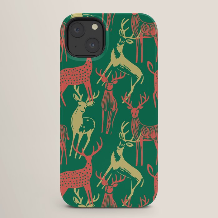 Green christmas reindeer animal pattern iPhone Case Gallery Image 26