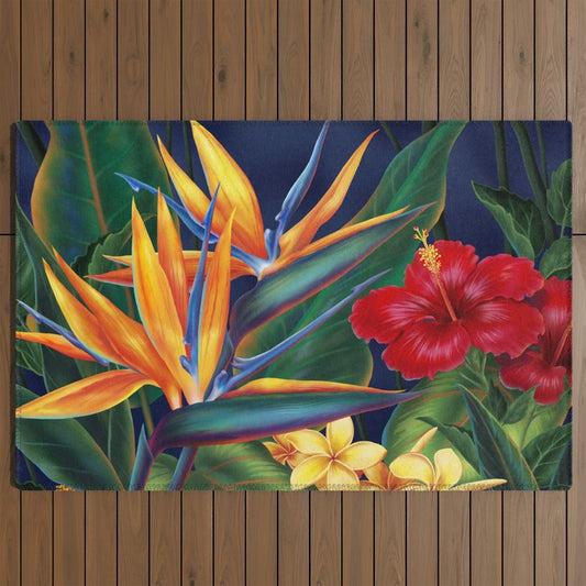 Tropical Paradise Hawaiian Floral Illustration Outdoor Rug Gallery Image 2