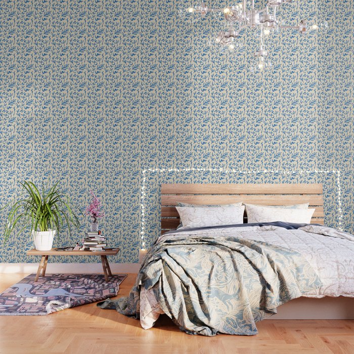 Blue organic watercolor nature art pattern Wallpaper Gallery Image 3