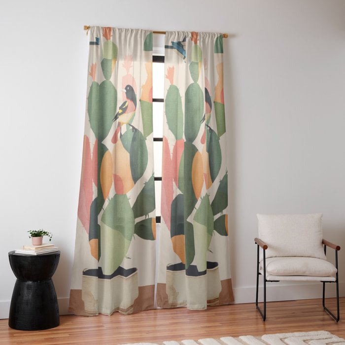 Cactus & Birds 1 Window Curtain Gallery Image 14