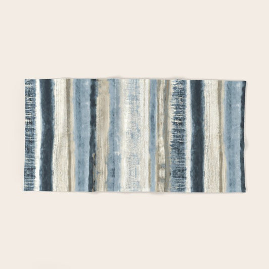 Distressed Blue and White Watercolor Stripe Hand & Bath Towel Gallery Image 2