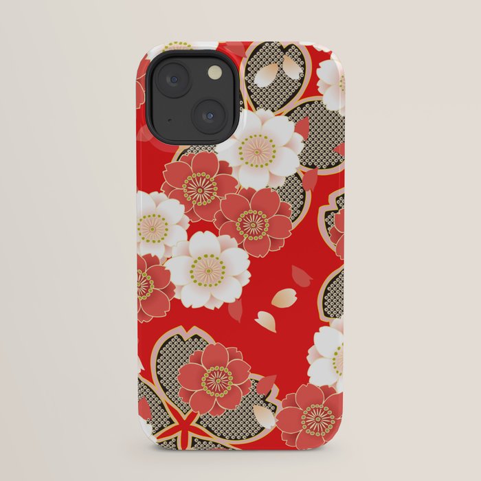 Japanese Vintage Red Black White Floral Kimono Pattern iPhone Case Gallery Image 21