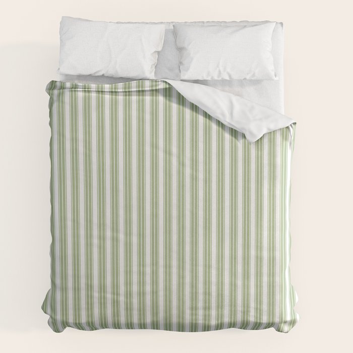 Vintage Cabana Stripe Pastel Sage Mint Green Retro Boho Coastal Beach Vibe Duvet Cover Gallery Image 2