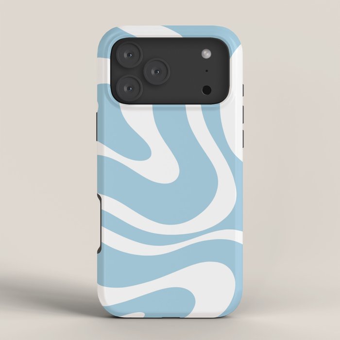Retro Modern Liquid Swirl Abstract Pattern in Baby Blue and White iPhone Case Gallery Image 4