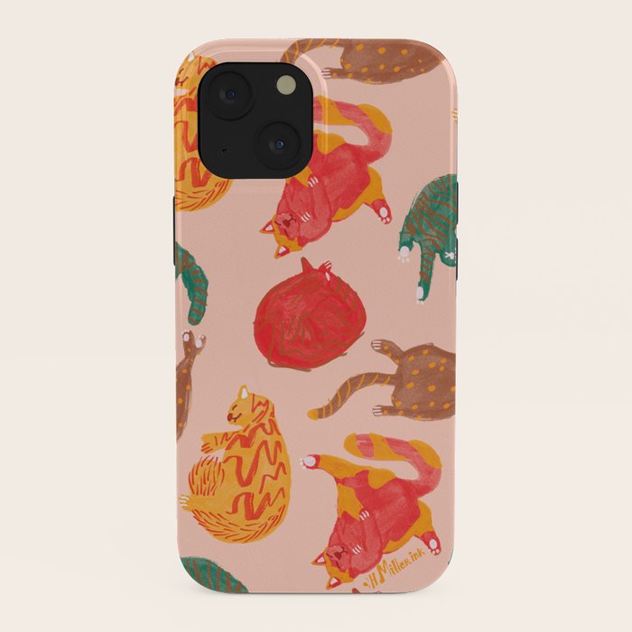 Sleepy Cozy Kitty Cats in Green & Orange iPhone Case Gallery Image 38