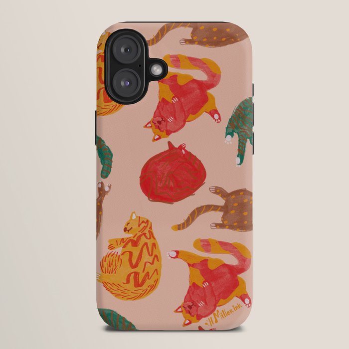 Sleepy Cozy Kitty Cats in Green & Orange iPhone Case Gallery Image 10