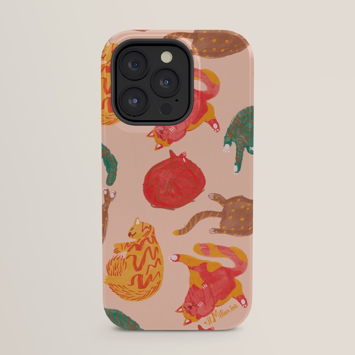 Sleepy Cozy Kitty Cats in Green & Orange iPhone Case Gallery Image 23