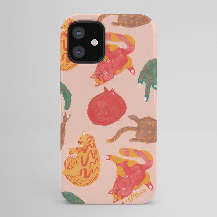 Sleepy Cozy Kitty Cats in Green & Orange iPhone Case Gallery Image 42