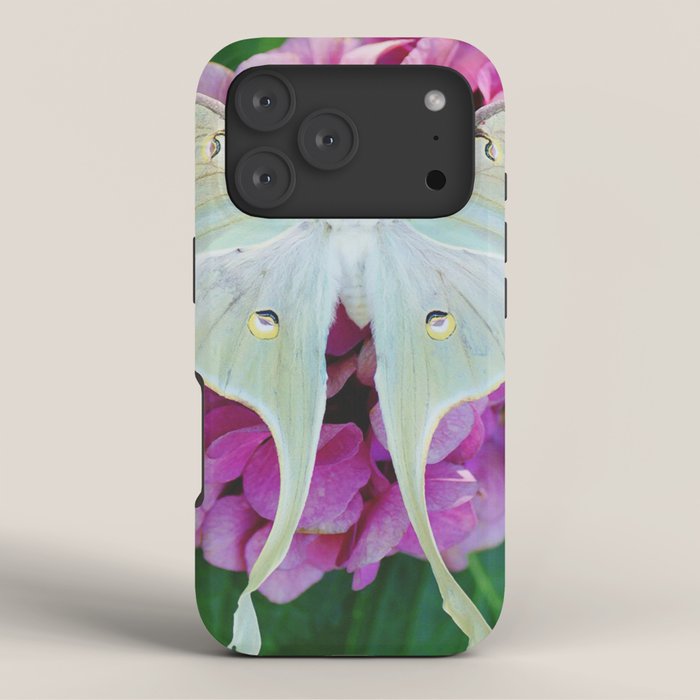 Luna Moth On Pink Hydrangea Nature Art iPhone Case Gallery Image 3