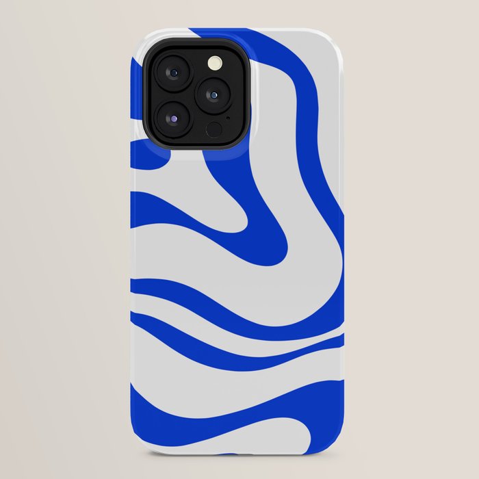 Retro Modern Liquid Swirl Abstract Pattern in Royal Blue and White iPhone Case Gallery Image 24