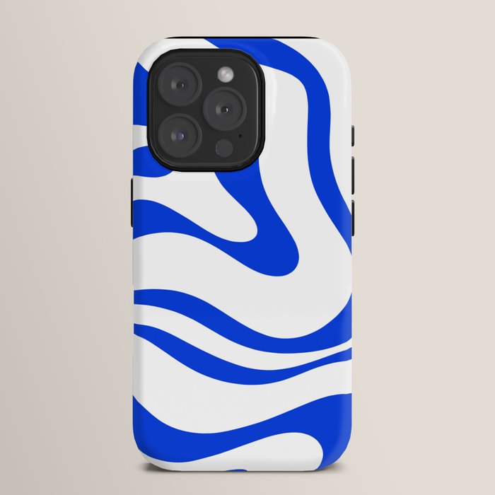 Retro Modern Liquid Swirl Abstract Pattern in Royal Blue and White iPhone Case Gallery Image 15