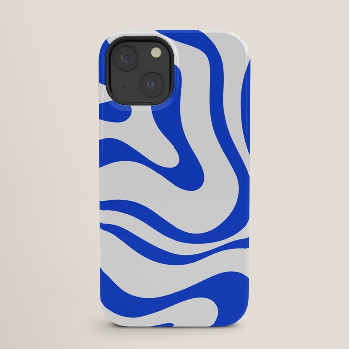 Retro Modern Liquid Swirl Abstract Pattern in Royal Blue and White iPhone Case Gallery Image 25