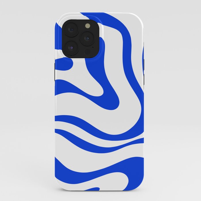 Retro Modern Liquid Swirl Abstract Pattern in Royal Blue and White iPhone Case Gallery Image 40