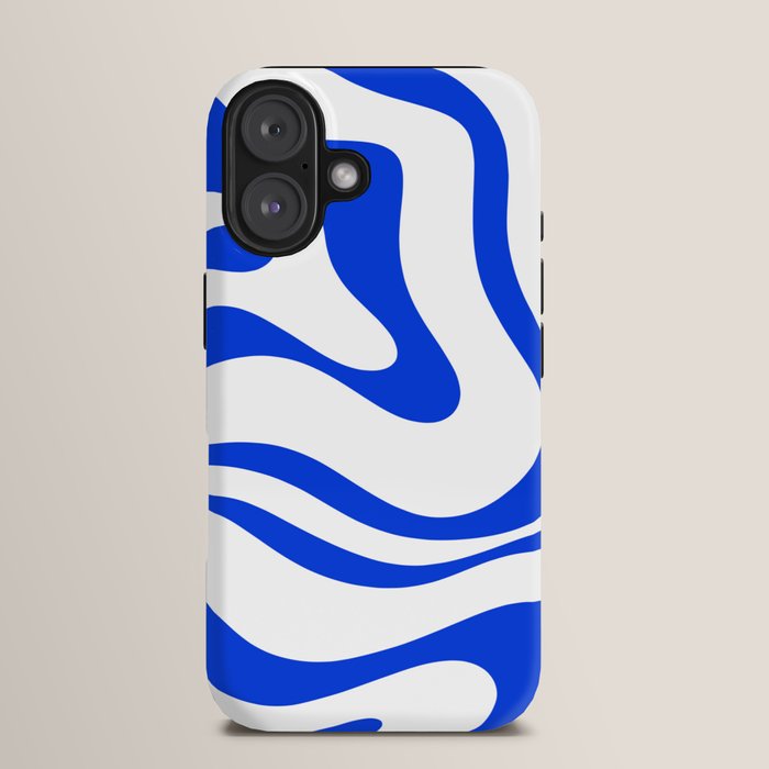 Retro Modern Liquid Swirl Abstract Pattern in Royal Blue and White iPhone Case Gallery Image 13
