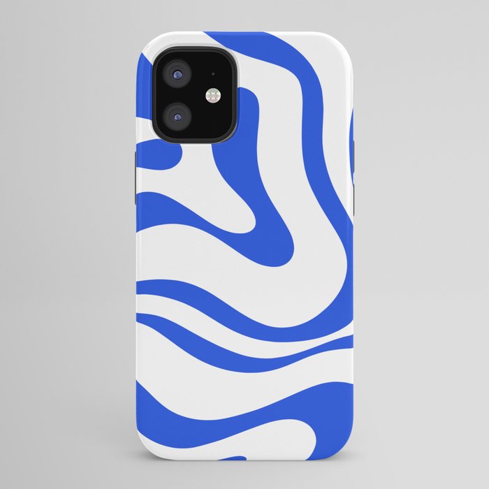 Retro Modern Liquid Swirl Abstract Pattern in Royal Blue and White iPhone Case Gallery Image 42