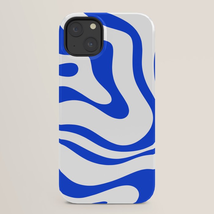 Retro Modern Liquid Swirl Abstract Pattern in Royal Blue and White iPhone Case Gallery Image 30