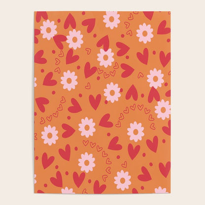 Hearts and Flowers on Orange Poster Gallery Image 1