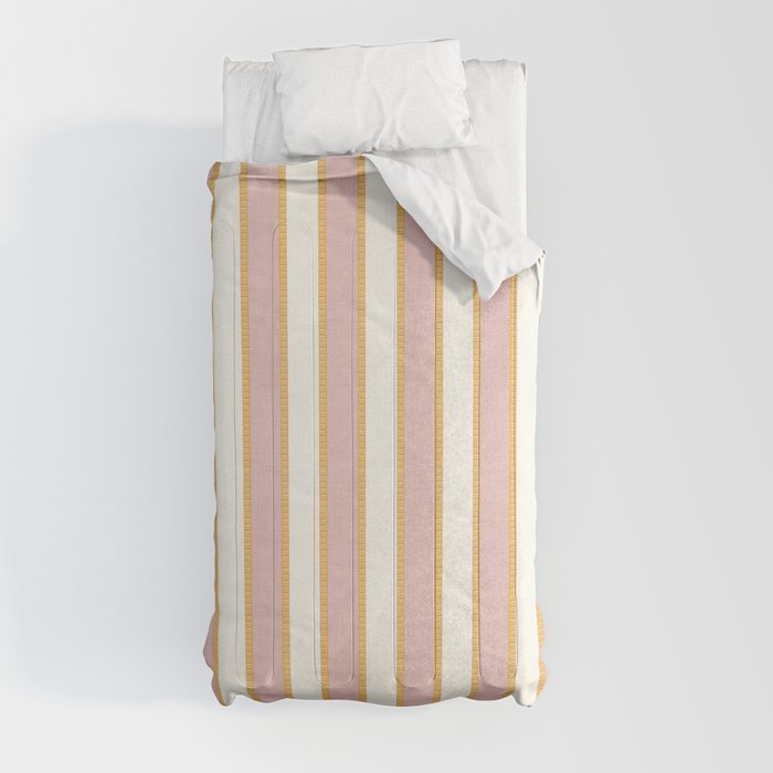 Pastel Pink And Gold Braid Cabana Stripes On Off-White Cream Vintage Aesthetic Comforter Gallery Image 9