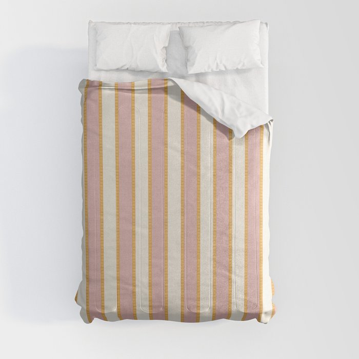 Pastel Pink And Gold Braid Cabana Stripes On Off-White Cream Vintage Aesthetic Comforter Gallery Image 3