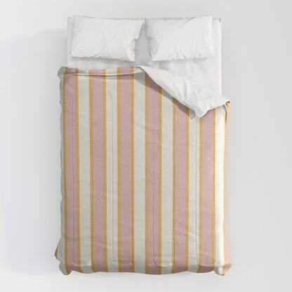Pastel Pink And Gold Braid Cabana Stripes On Off-White Cream Vintage Aesthetic Comforter Gallery Image 1