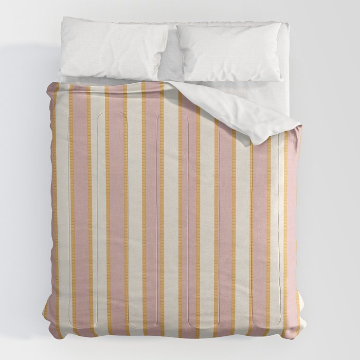 Pastel Pink And Gold Braid Cabana Stripes On Off-White Cream Vintage Aesthetic Comforter Gallery Image 2