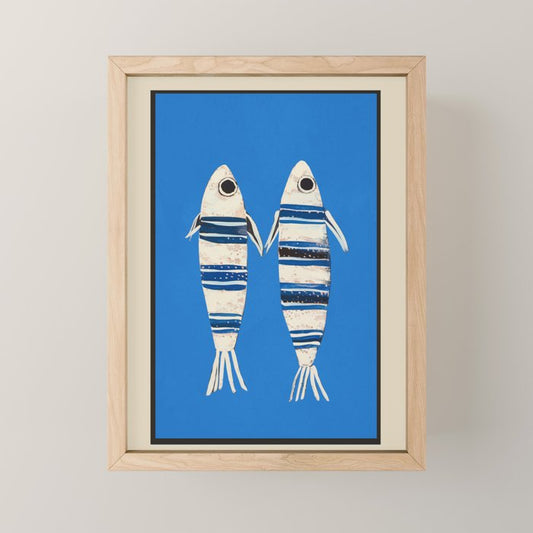 Minimal Fish on Blue Mini Art Print Gallery Image 1