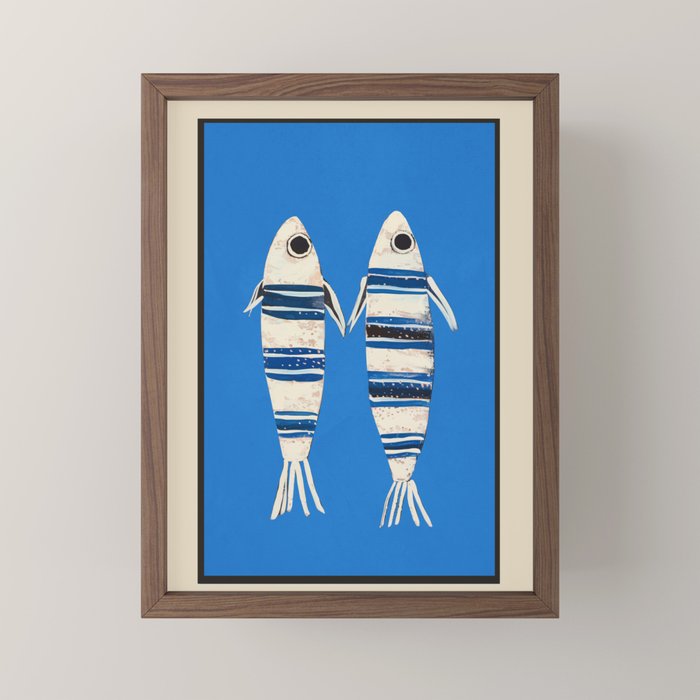 Minimal Fish on Blue Mini Art Print Gallery Image 2