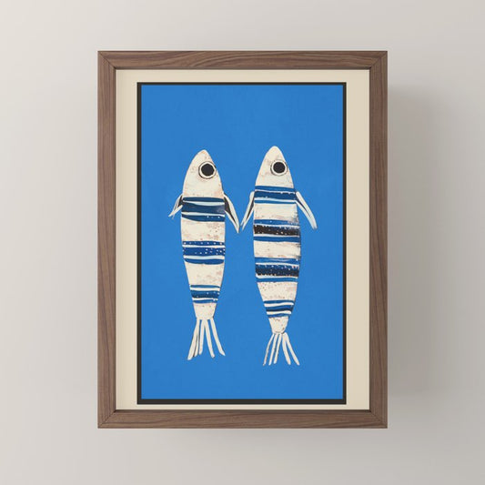 Minimal Fish on Blue Mini Art Print Gallery Image 2