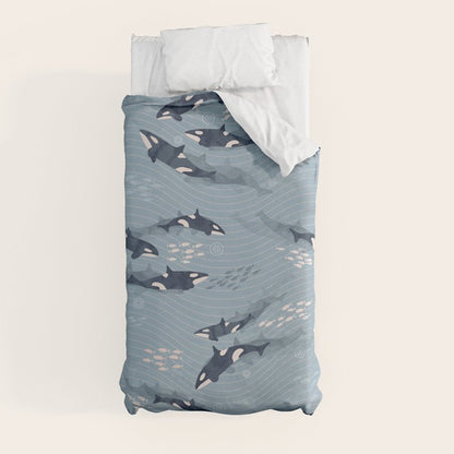 Orca in Motion / blue-gray ocean pattern Duvet Cover Gallery Image 9