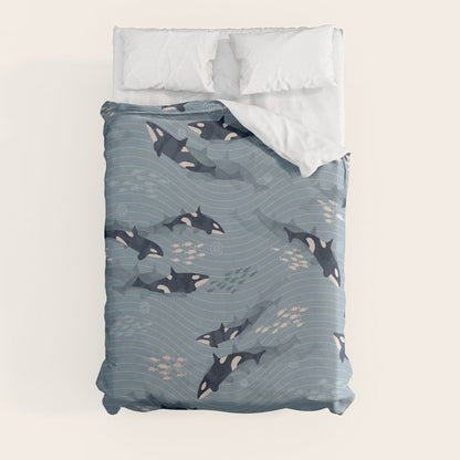 Orca in Motion / blue-gray ocean pattern Duvet Cover Gallery Image 3