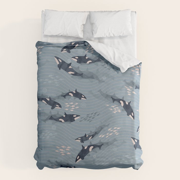 Orca in Motion / blue-gray ocean pattern Duvet Cover Gallery Image 6