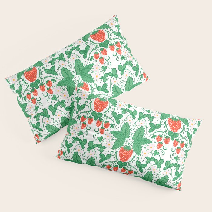 Fresh Strawberry Vine and Floral Pattern on White Pillow Sham Gallery Image 2