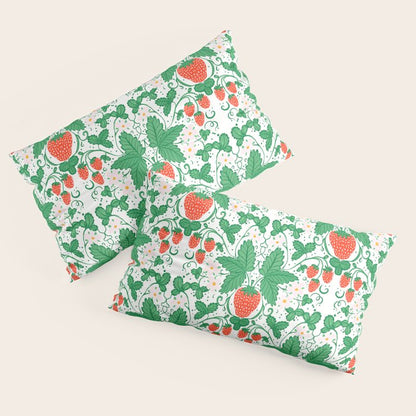 Fresh Strawberry Vine and Floral Pattern on White Pillow Sham Gallery Image 2