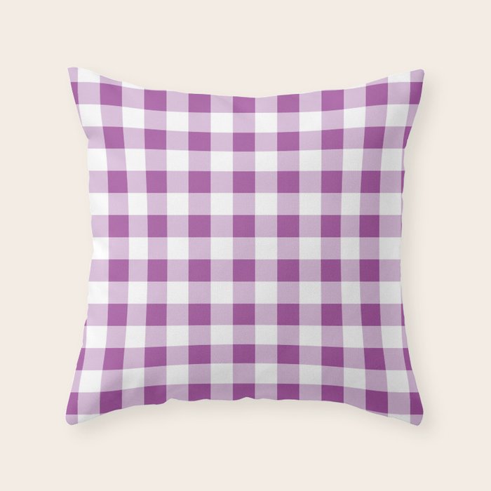 Gingham Large Lavender Amethyst White Throw Pillow Gallery Image 5